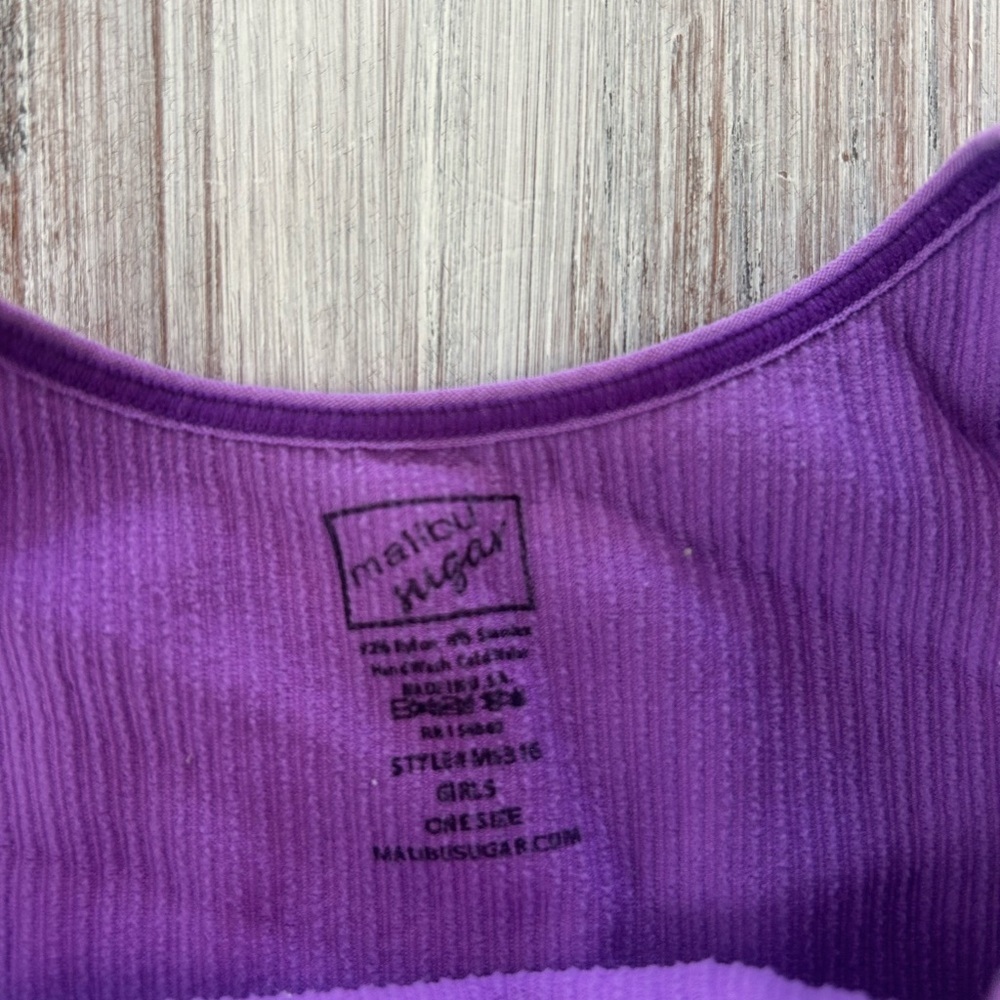 Malibu Sugar Girls One Size Purple Ribbed Tank Top Boutique - Picture 2 of 2